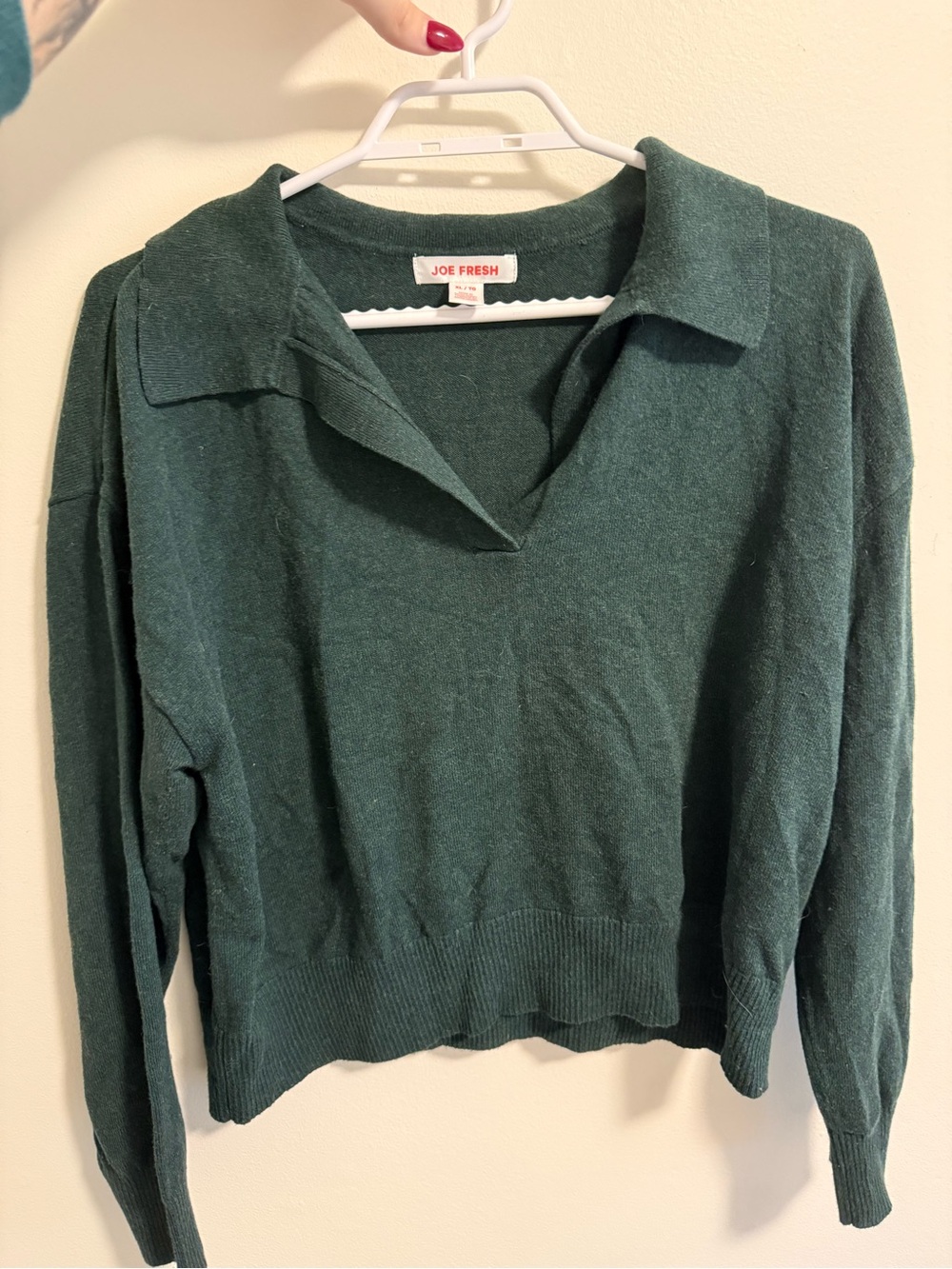 Joe Fresh Forest Green Collared V-Neck Sweater